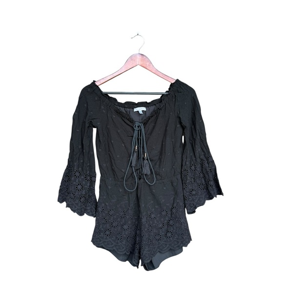 Winston White Anthropologie Serena Romper Lace Up Black Bell Sleeve Small Whimsy - Picture 8 of 12